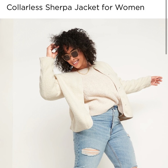 🤍 BNWT Old Navy White Creme Collarless Sherpa Full Snap Up Jacket - Picture 3 of 9